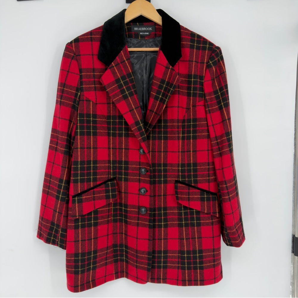 Braebrook Red Tartan Pattern Vintage Wool Blazer Made in Ukraine